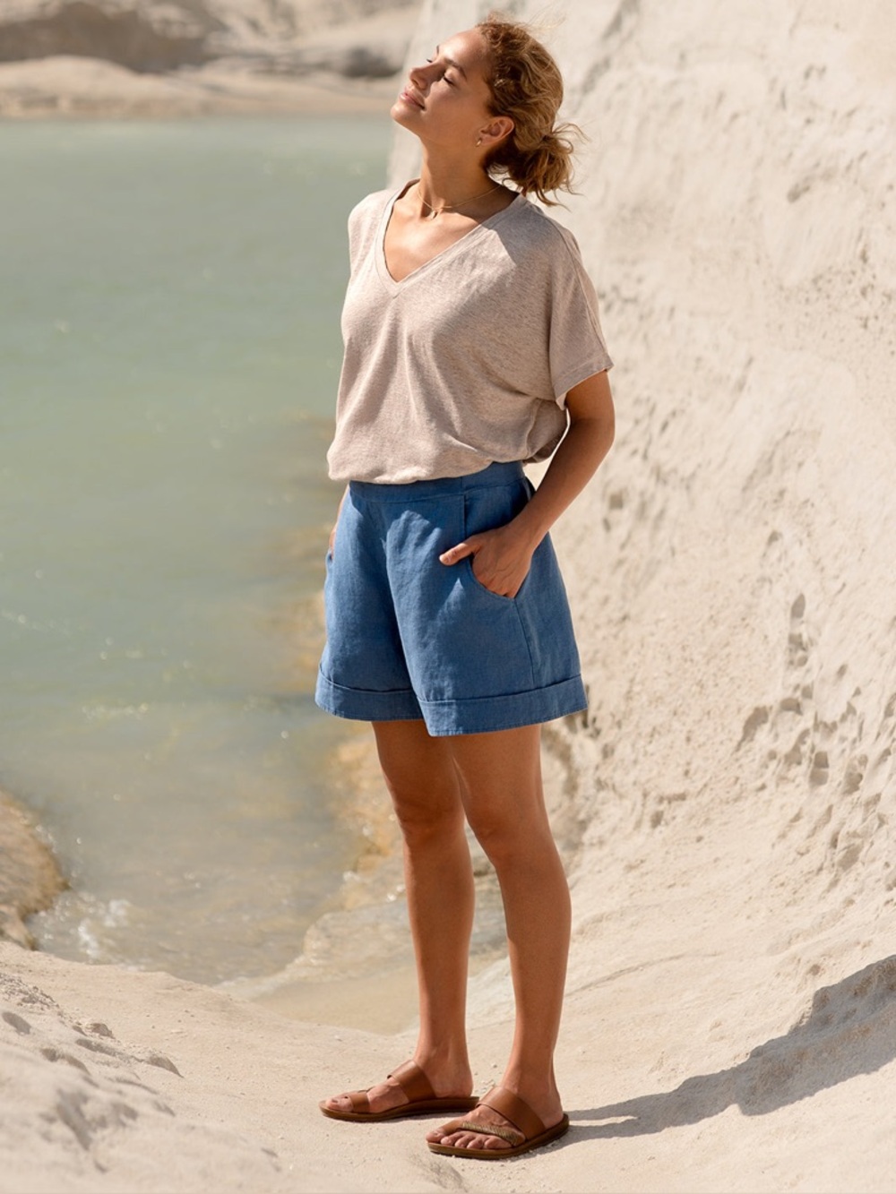Nomad Paros French Linen Shorts Aegean Blue XS